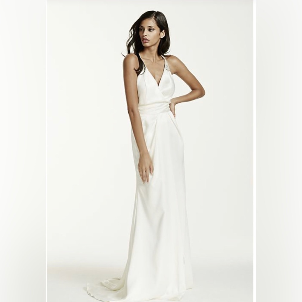 GALINA SIGNATURE double faced satin gown with front slit detail